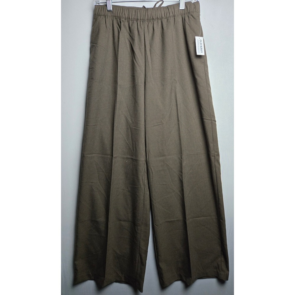 Old Navy High Rise Wide Leg Pants Brown Houndstooth Elastic Waist Small NWT